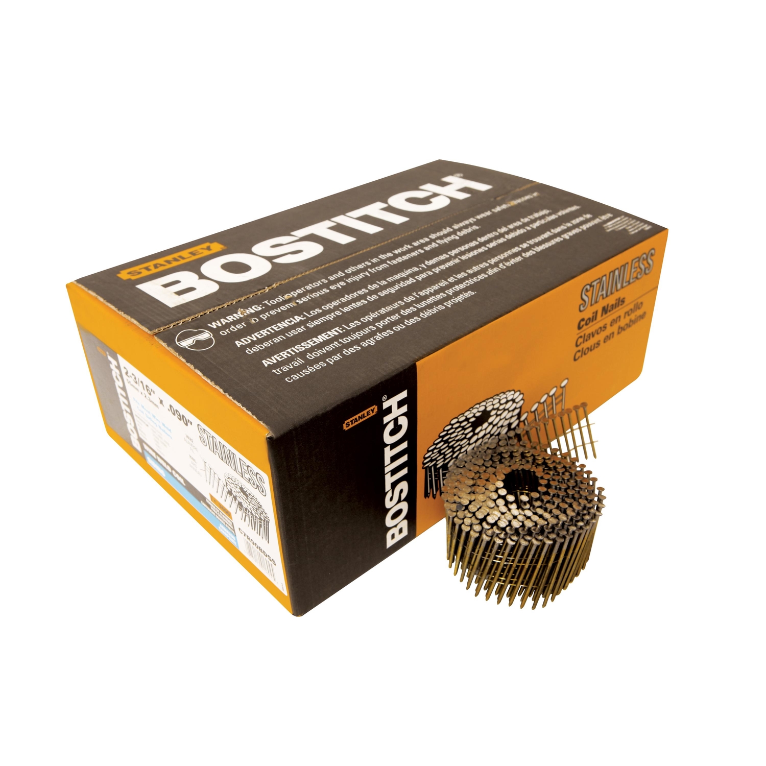 Bostitch 2-3/16 in. 11 Ga. Wire Coil Stainless Steel Siding Nails 15 deg 3，600 pk