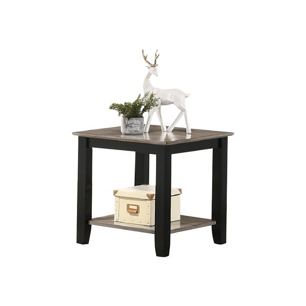 End Table Coffee Table With Open Shelf In Dark Brown and Grey