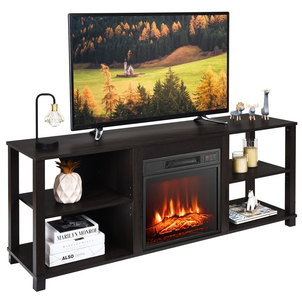 Gymax 2 Tier TV Stand  Electric Fireplace Heater Storage Cabinet