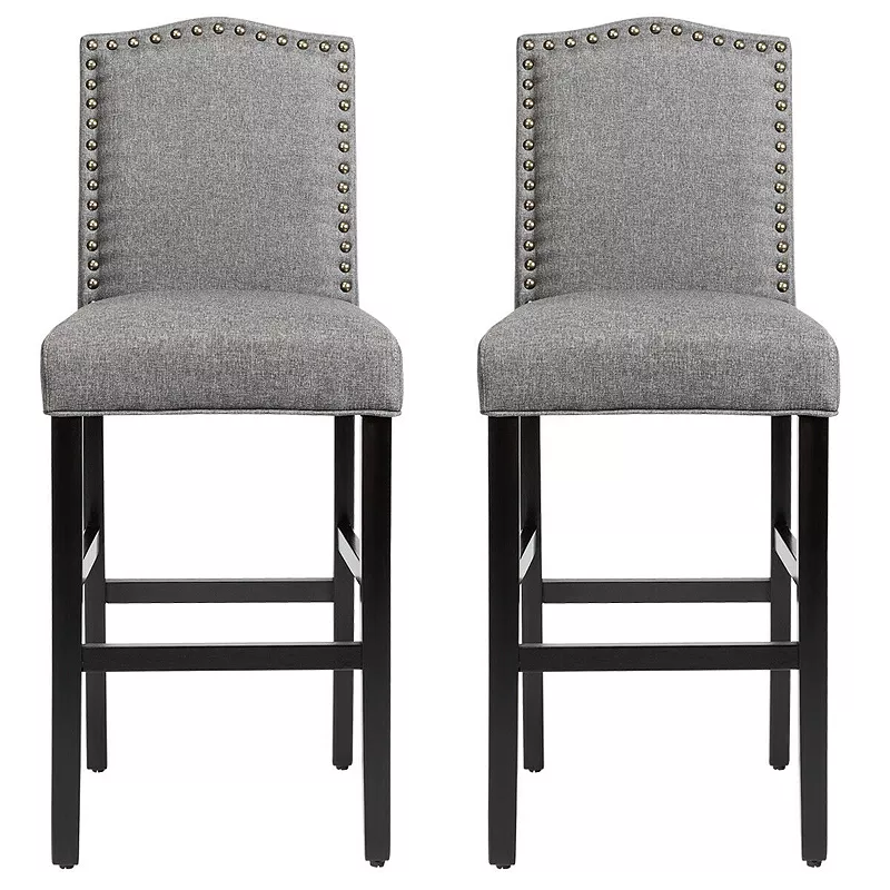 Set of 2 Counter Height Dining Side Barstools with Thick Cushion-Gray