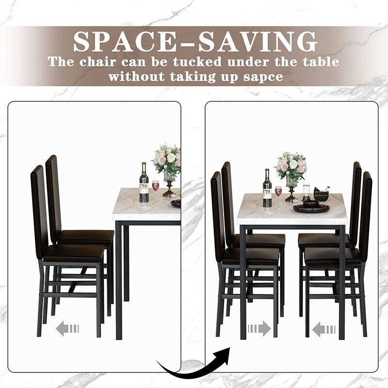 Mieres 5 Pieces Faux Marble Dining Table Set with 4 Upholstered PU Leather Chairs