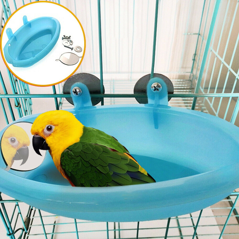 Bird Water Bath Tub For Pet Bird Cage Hanging Bowl Parrots Parakeet Birdbath