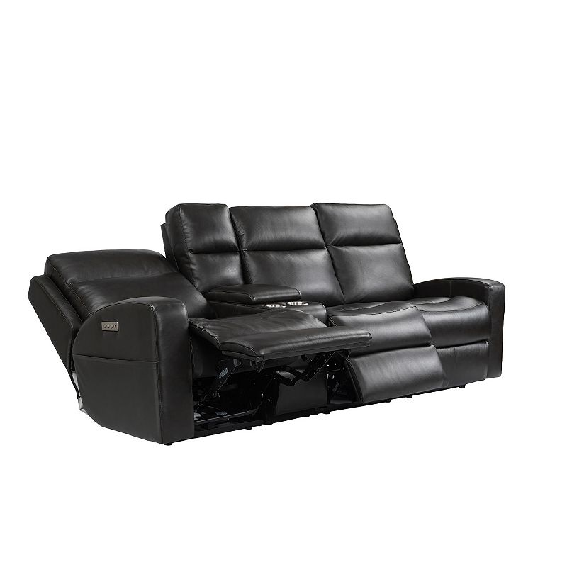 F.c Design Leather Sofa With Console With Lumbar Support  Adjustable Headrest， Storage Side Pocket