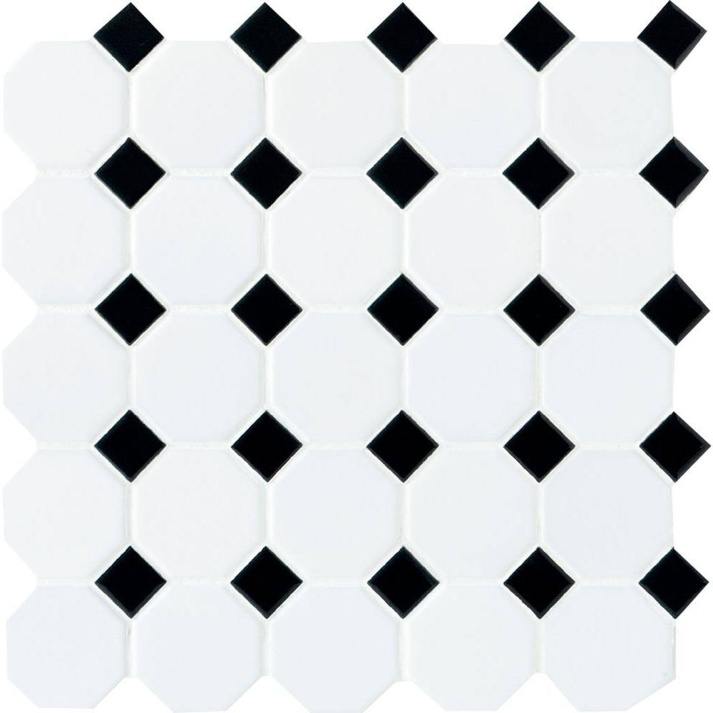 Daltile Octagon and Dot Matte White with Black Dot 12 in. x 12 in. Glazed Ceramic Mosaic Tile (1 sq. ft.each) 65012OCT21CC1P2