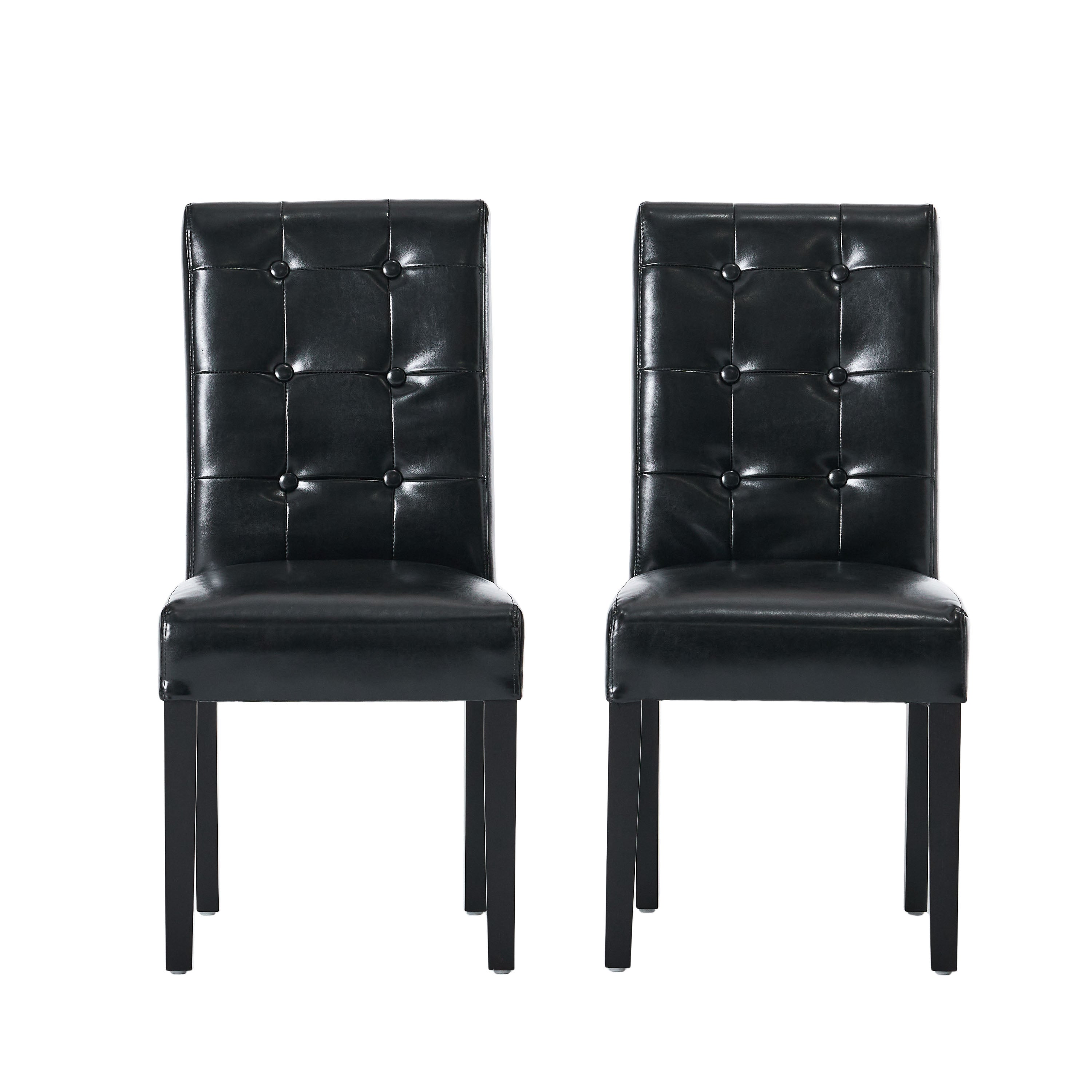 Gillian Contemporary Button Tufted Black Bonded Leather Dining Chairs (Set of 2)