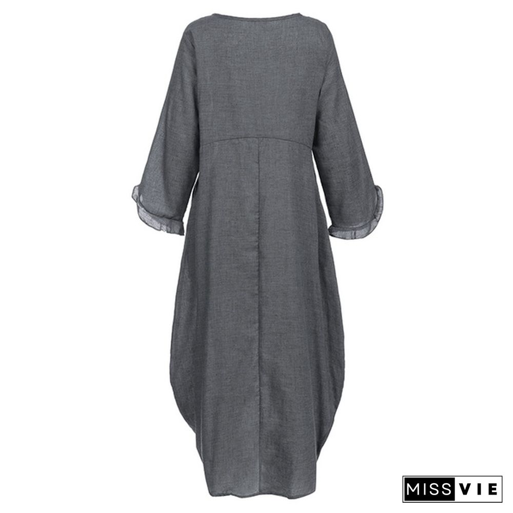 Autumn Winter Women Long Sleeve Maxi Dress With Pockets Casual Loose Irregular Hem Long Dress Plus Size Tunic