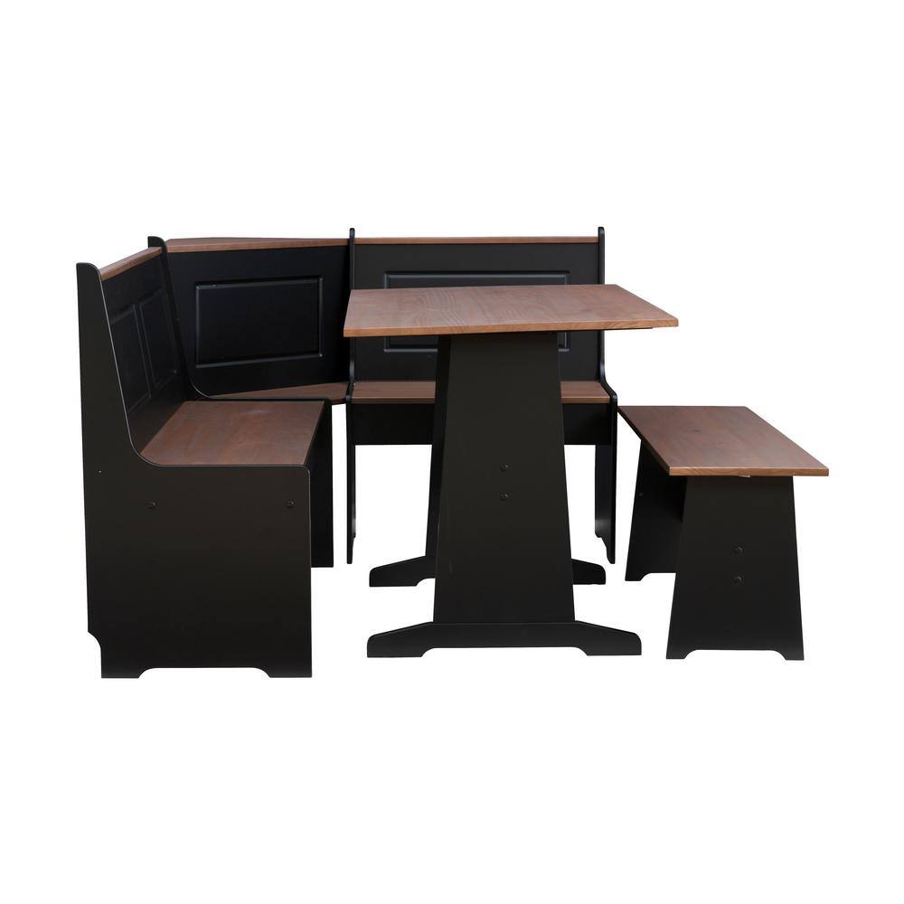 Linon Home Decor Ardmore 3 Piece Black and Pecan Breakfast Nook Dining Set THD02975