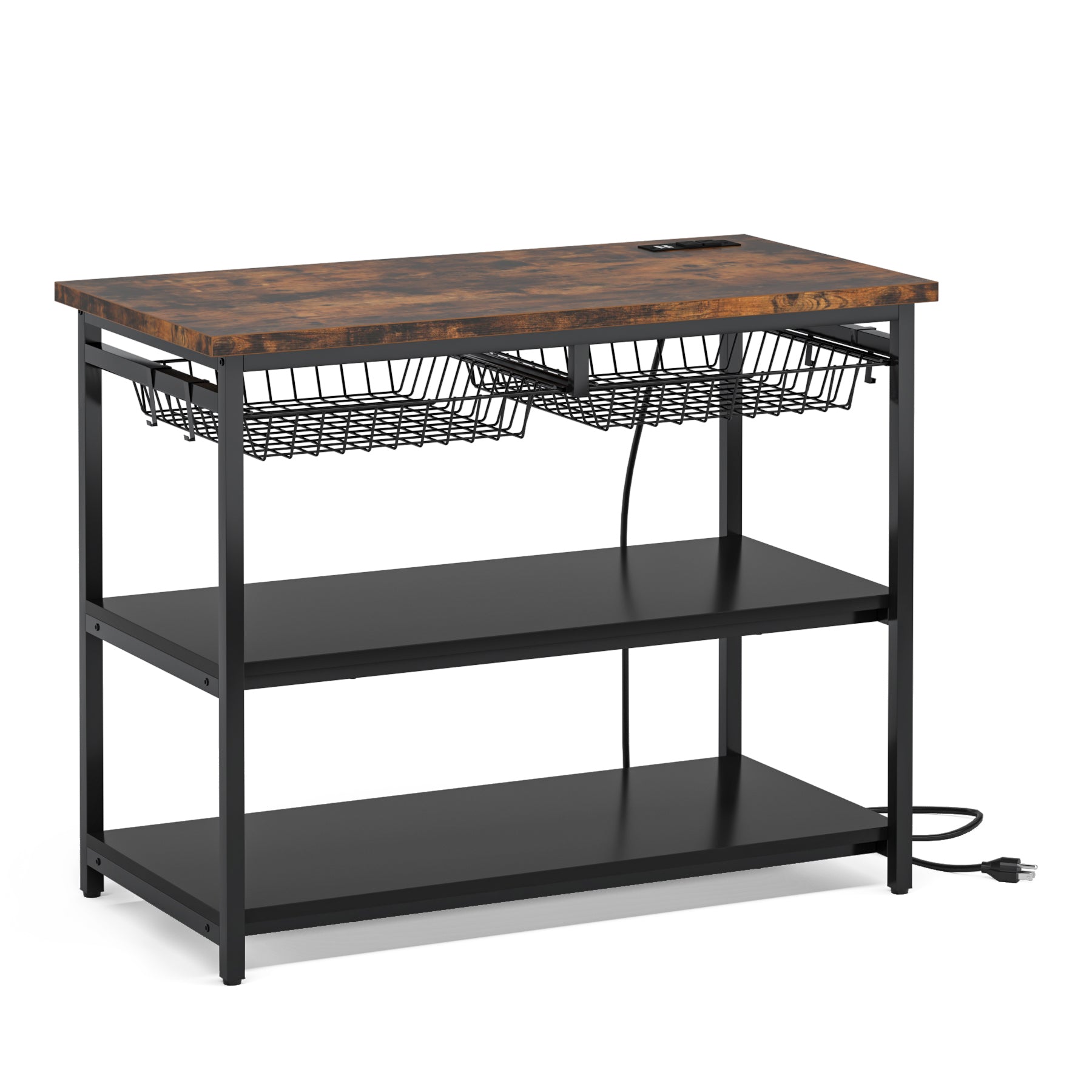 3-Tier Kitchen Island, kitchen Storage Organizer with Power outlets & Shelves