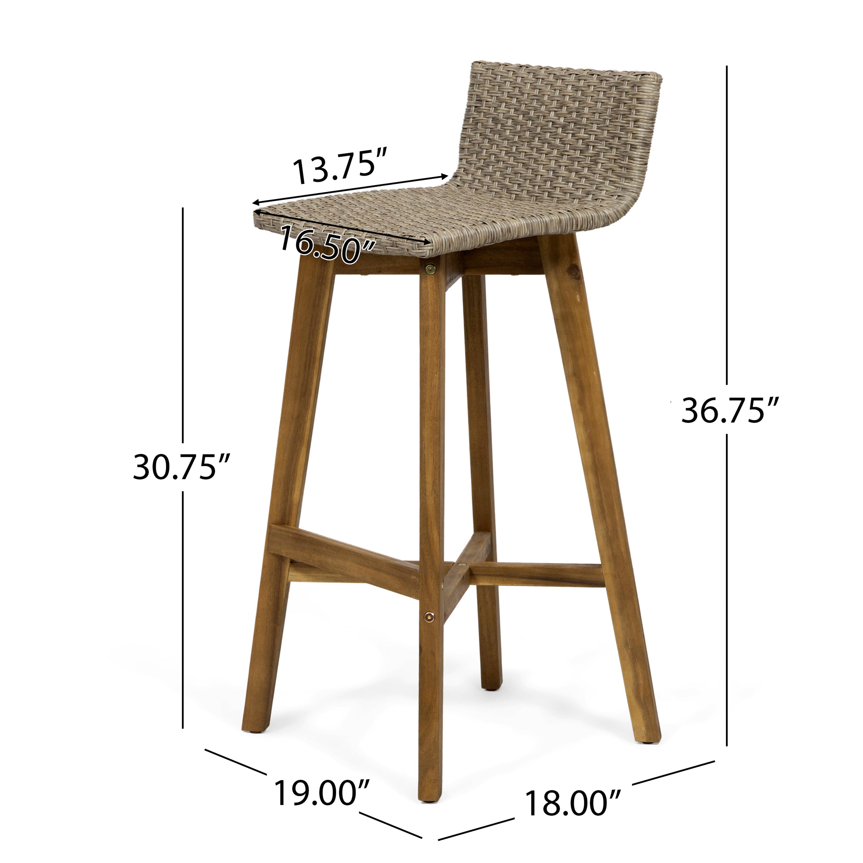 Jessie Outdoor Wood & Wicker Barstools (Set of 4)