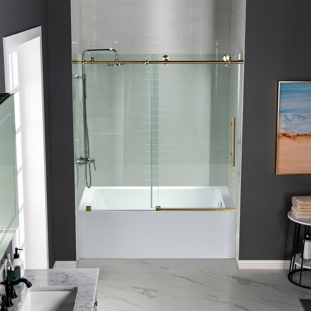 WOODBRIDGE Cawston 60 in. W x 62 in. H Frameless Sliding Shower Door in Brushed Gold HSD3623