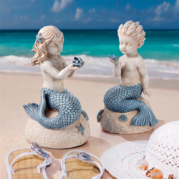 Design Toscano Jewels Of The Deep Girl And Boy Mermaid Statues Set Of Two