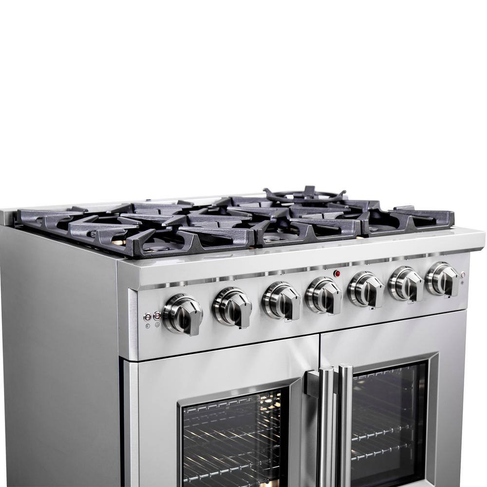 Forno Capriasca 36 in. Freestanding French Door Double Oven Dual Fuel Range 6 Burners Stainless Steel FFSGS6460-36