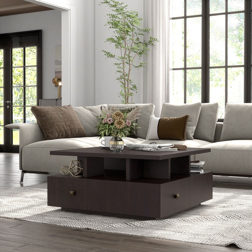 Gald Contemporary Espresso 33 inch 8 Open Shelf Coffee Table by Furniture of America