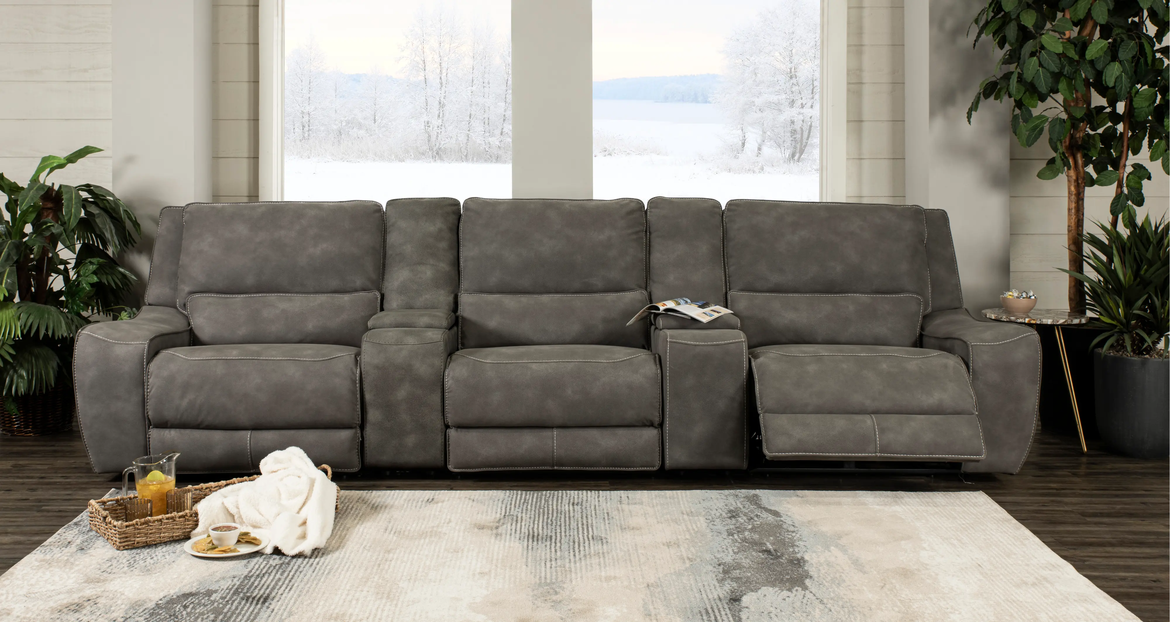 Sauvage Charcoal Gray Power Reclining Home Theater Sectional