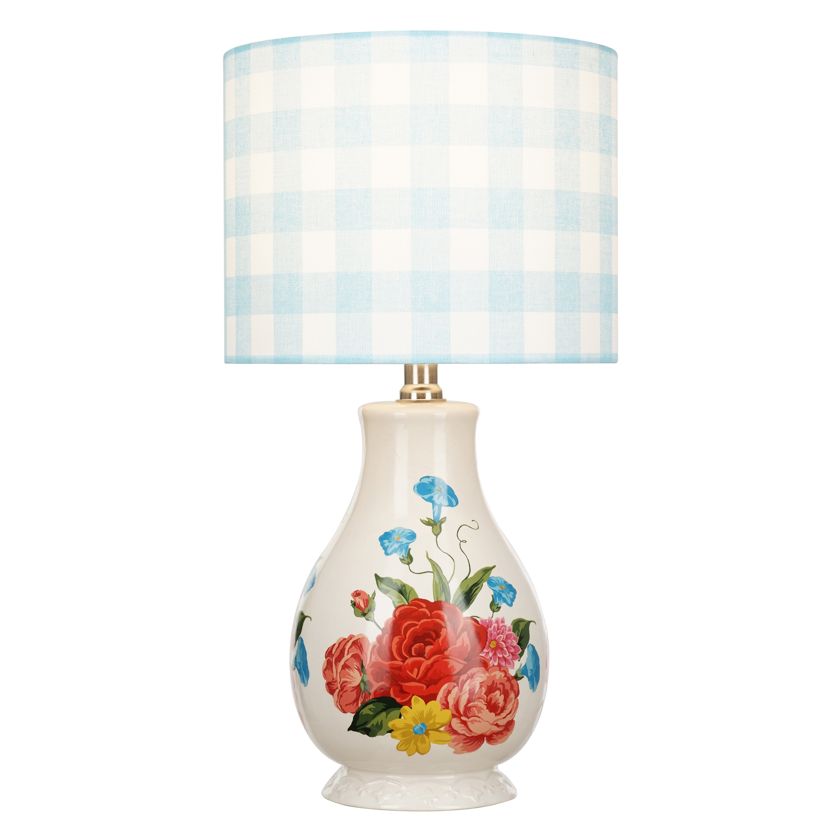 The Pioneer Woman Sweet Rose Table Lamp, Blue Gingham Shade with LED Bulb Included