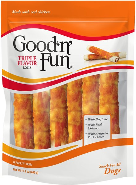 Good 'n' Fun Beef and Chicken Rolls Dog Treats， 6 count