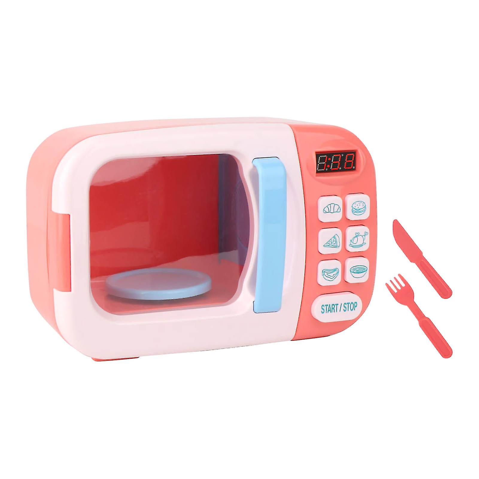 Kids Electric Microwave Oven Toy Set Cool Music Simulation Cooking Model Toy for Children Pink