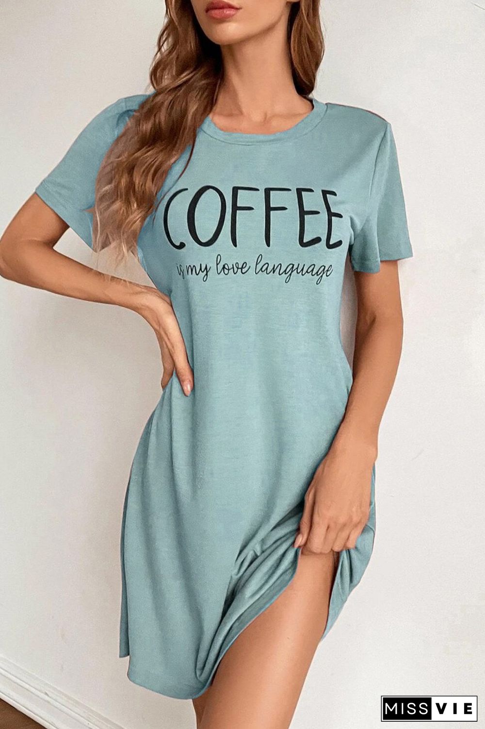 Black Casual Living Letter Print Basic O Neck Short Sleeve Dress