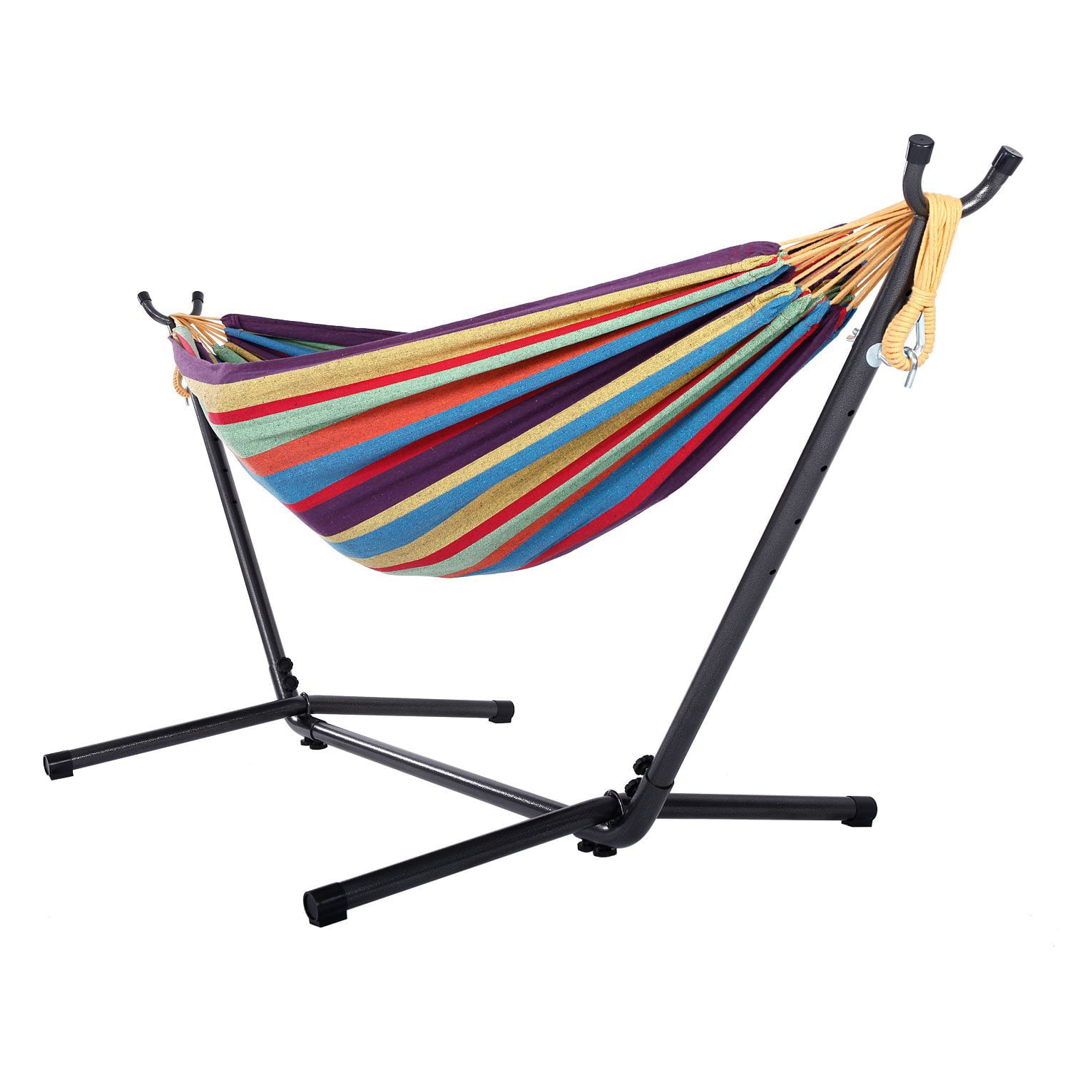 CycloneSound Premium Hammock with Premium Canvas and 450 LB Capacity Metal Stand (Rainbow)