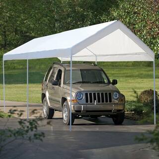 ANGELES HOME 10  ft.  x 20  ft.  White Steel Frame Portable Car Canopy Shelter 708CKOP138