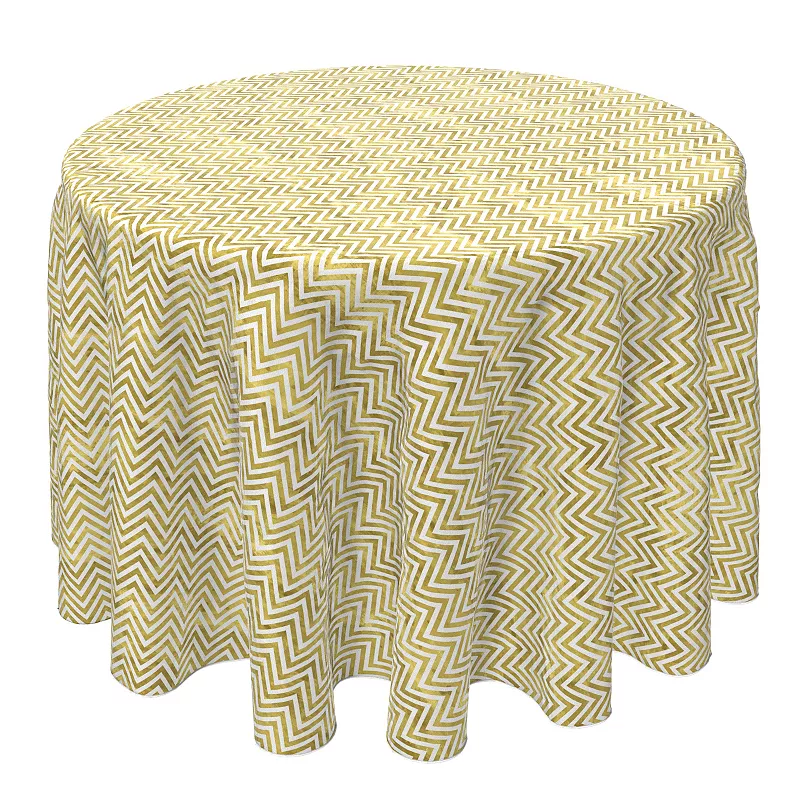 Round Tablecloth， 100% Cotton， 60 Round， Golden Chevron