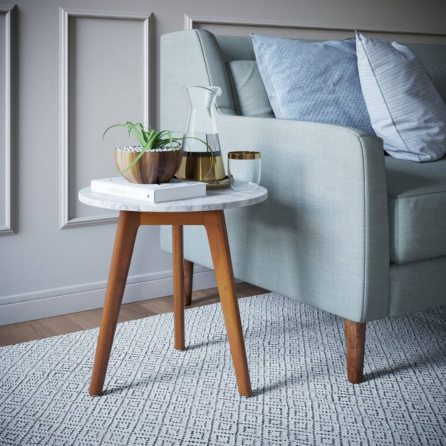 Solid Wood And Faux Marble Round Side Table Nathan James