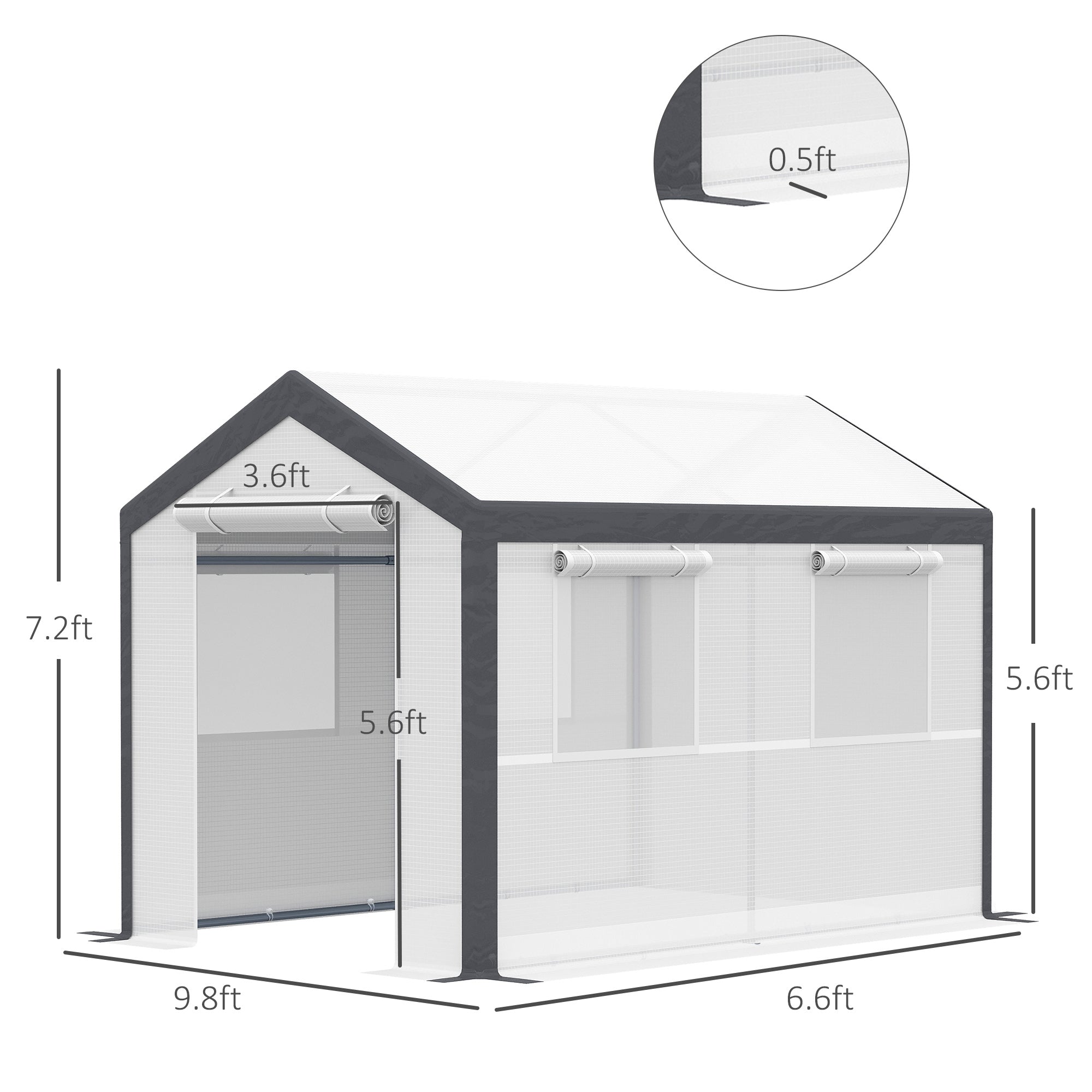 Outsunny Walk-in Garden Greenhouse Fully Enclosed with Extra Thick Steel Tubing, 4 Windows (plus screens), and 2 Zippered Doors for a Perfect Garden Haven, White