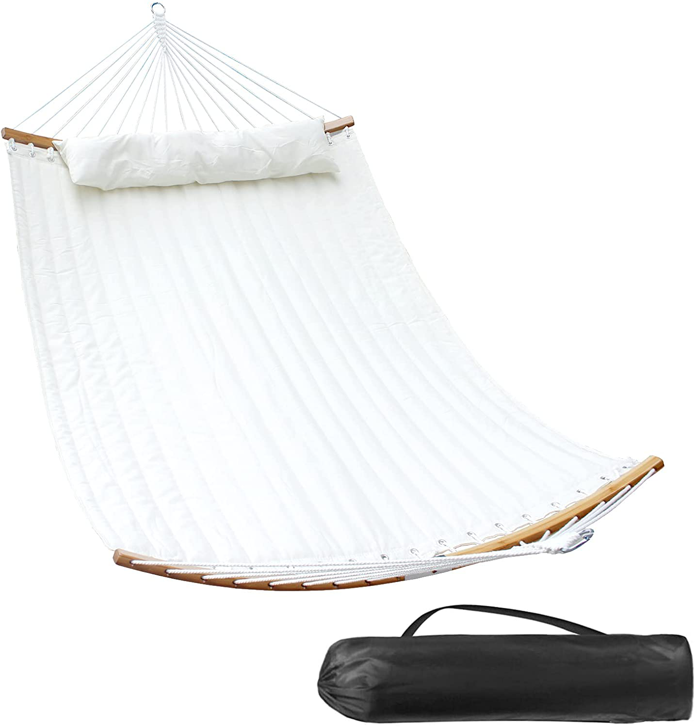 SUNNY GUARD 11FT Double Hammock Quilted Fabric Curved-Bar Bamboo＆Detac