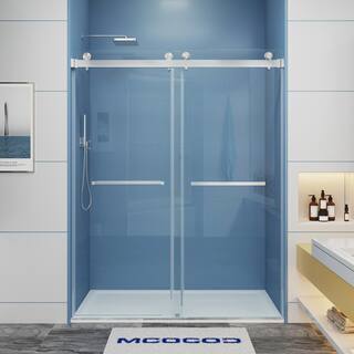 MCOCOD 60 in. W x 72 in. H Double Sliding Frameless Shower Door in Brushed Nickel with Smooth Sliding and 38 in. (10 mm) Glass DS01-60x72-BR