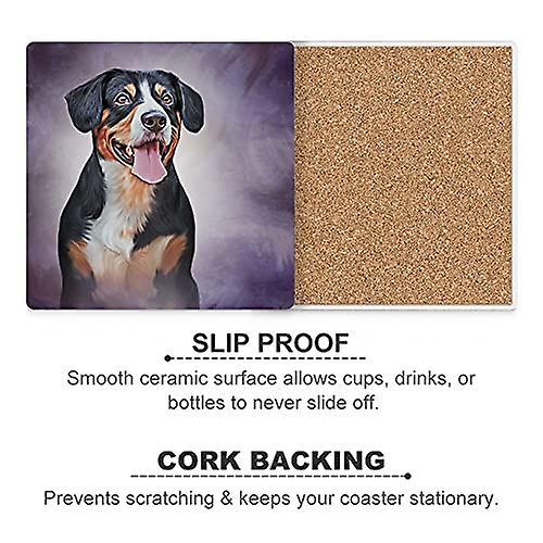 Colourlife Entlebucher Dog Portrait Printed Square Ceramic Coaster For Drinks With Cork Base For Coffee Cups Place Mats For Home Decor Set Of 4 Pieces