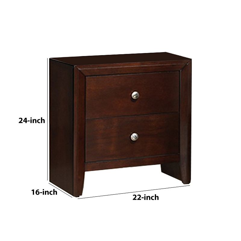 24 Inches 2 Drawer Wooden Nightstand with Metal Pulls， Brown