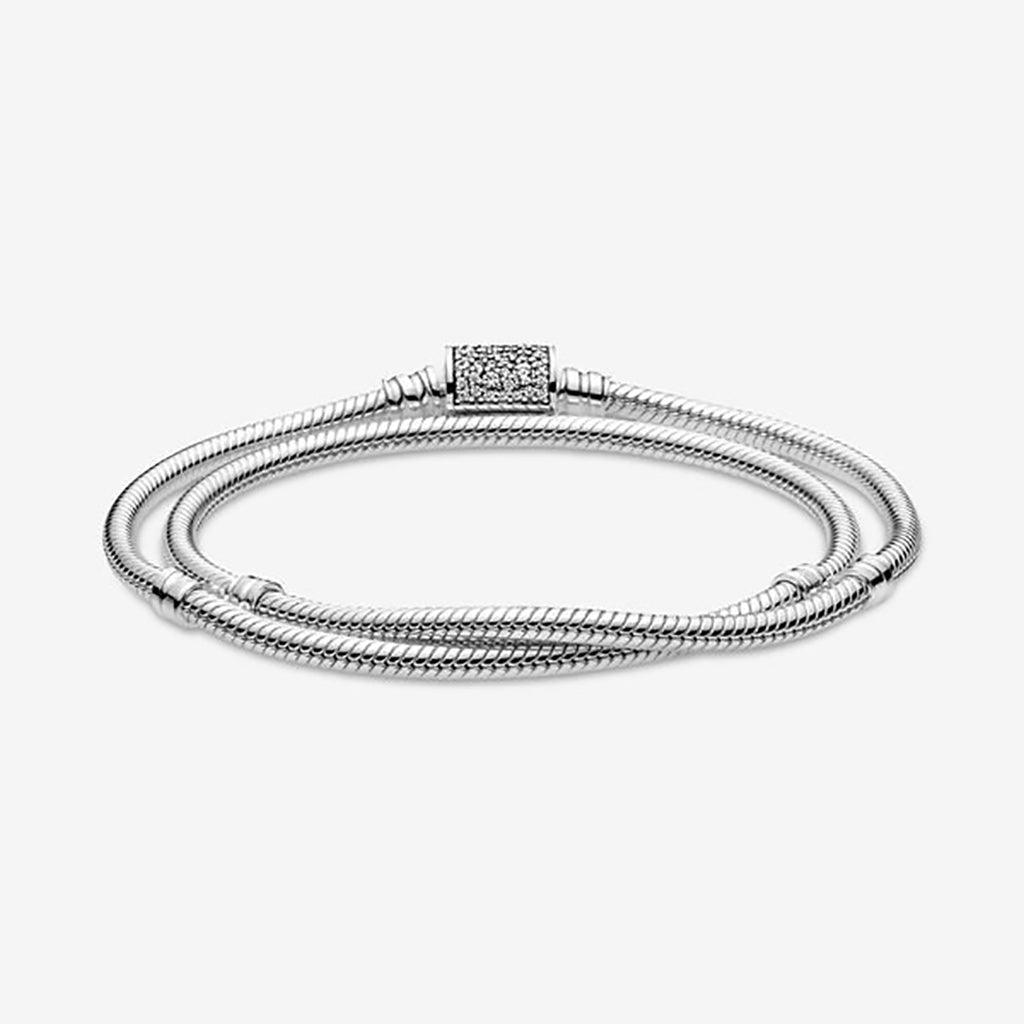 PANDORA  Pandora Moments Double Wrap Barrel Clasp Snake Chain Bracelet