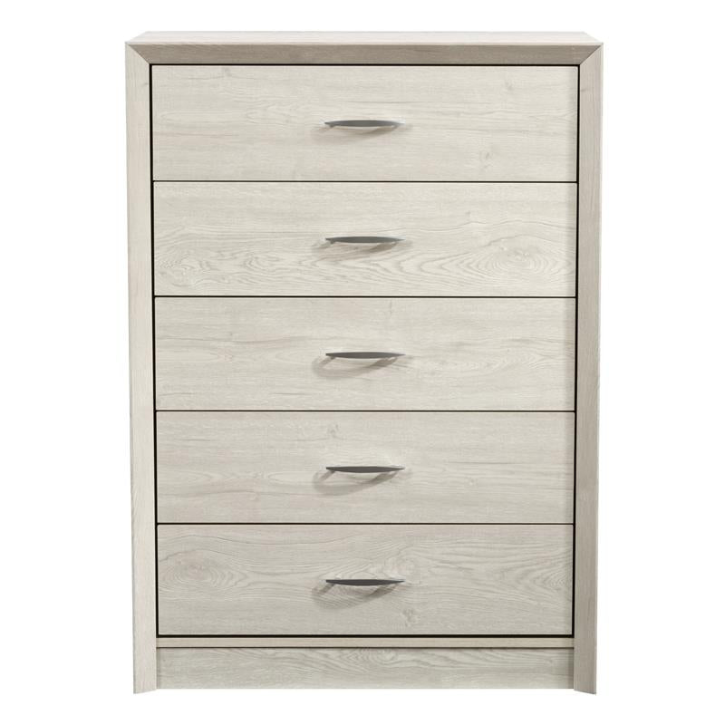 CorLiving Newport 5 Drawer Tall Dresser in White Washed Oak