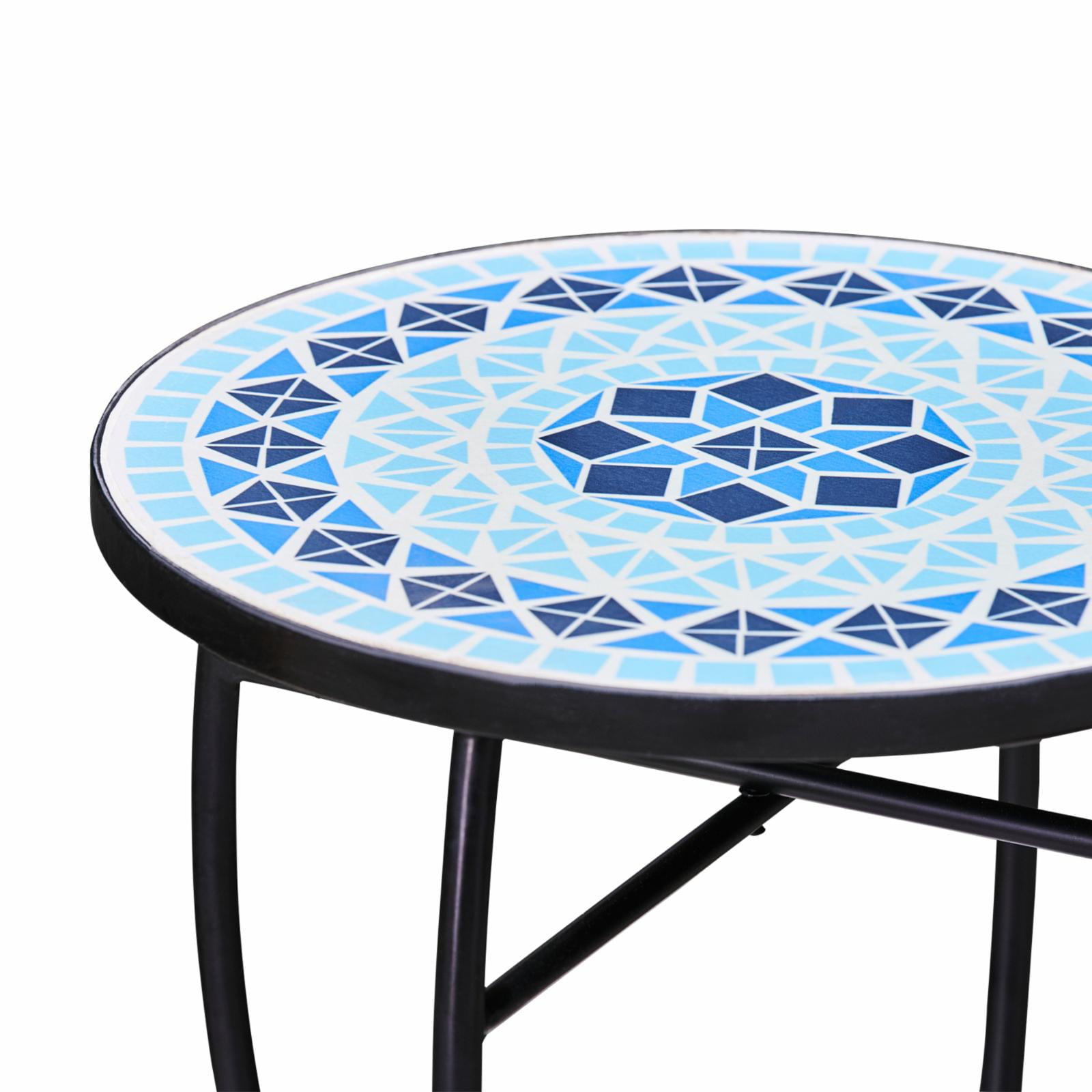 Teamson Home Small 14 in. Round Outdoor Mosaic Side Table Planter Stand, Blue