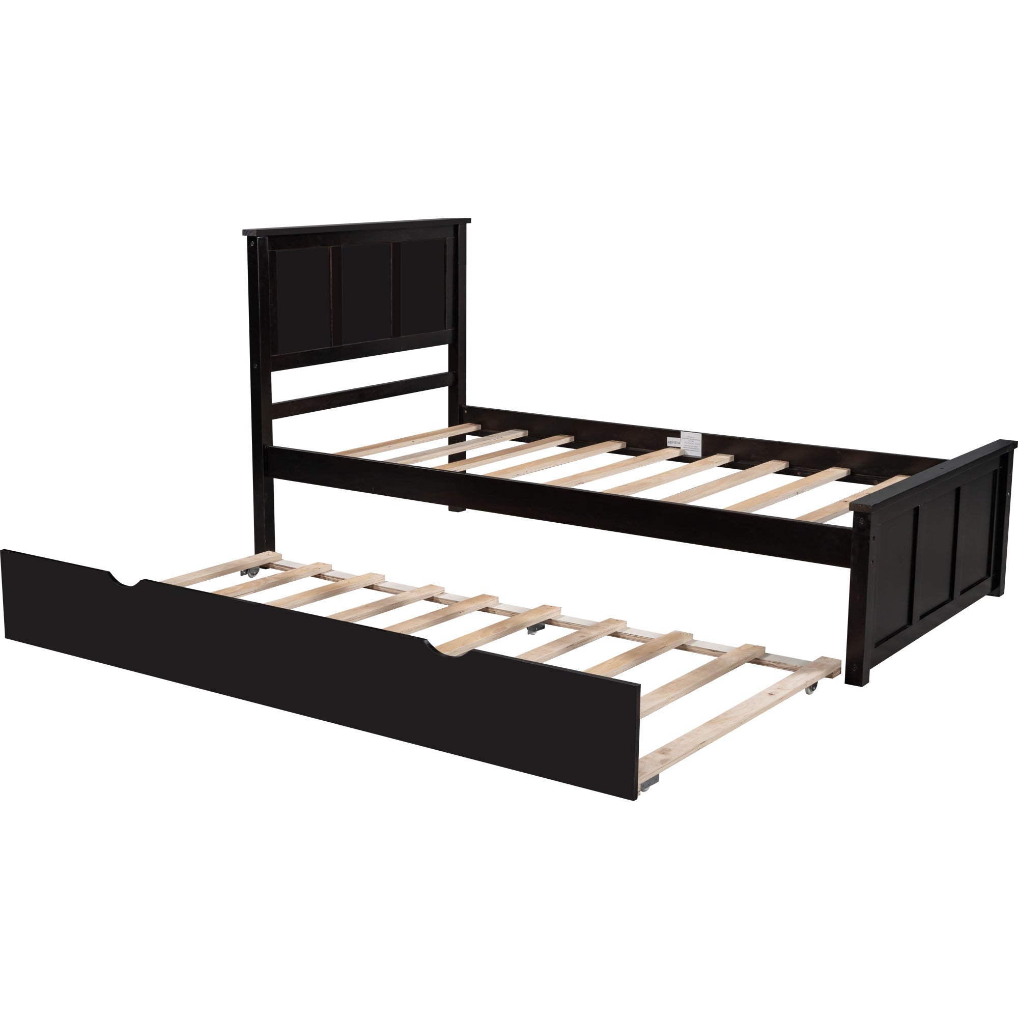 Euroco Wood Twin Platform Bed with Headboard & Trundle for Child, Espresso