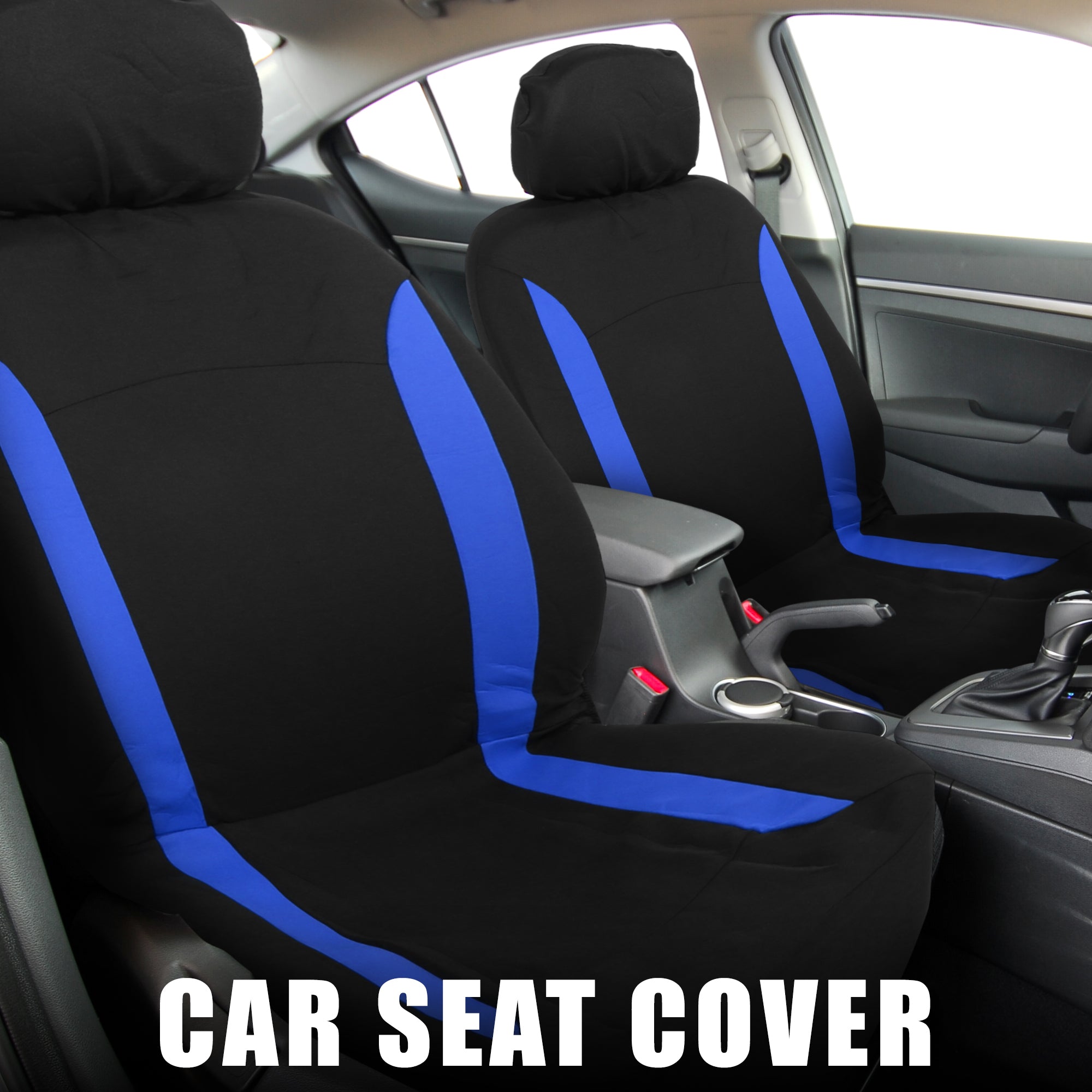 Unique Bargains 4pcs Universal Car Seat Covers Durable Head Rest Cover Blue Black