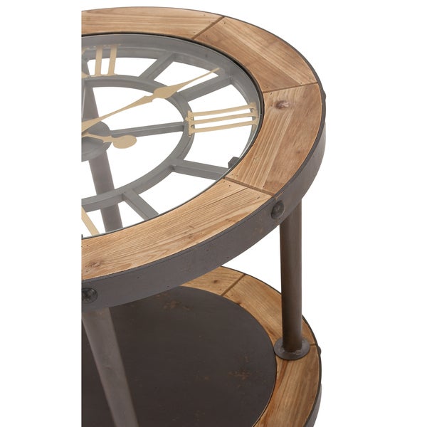 Urban Designs Clock Top Industrial Round Accent Table