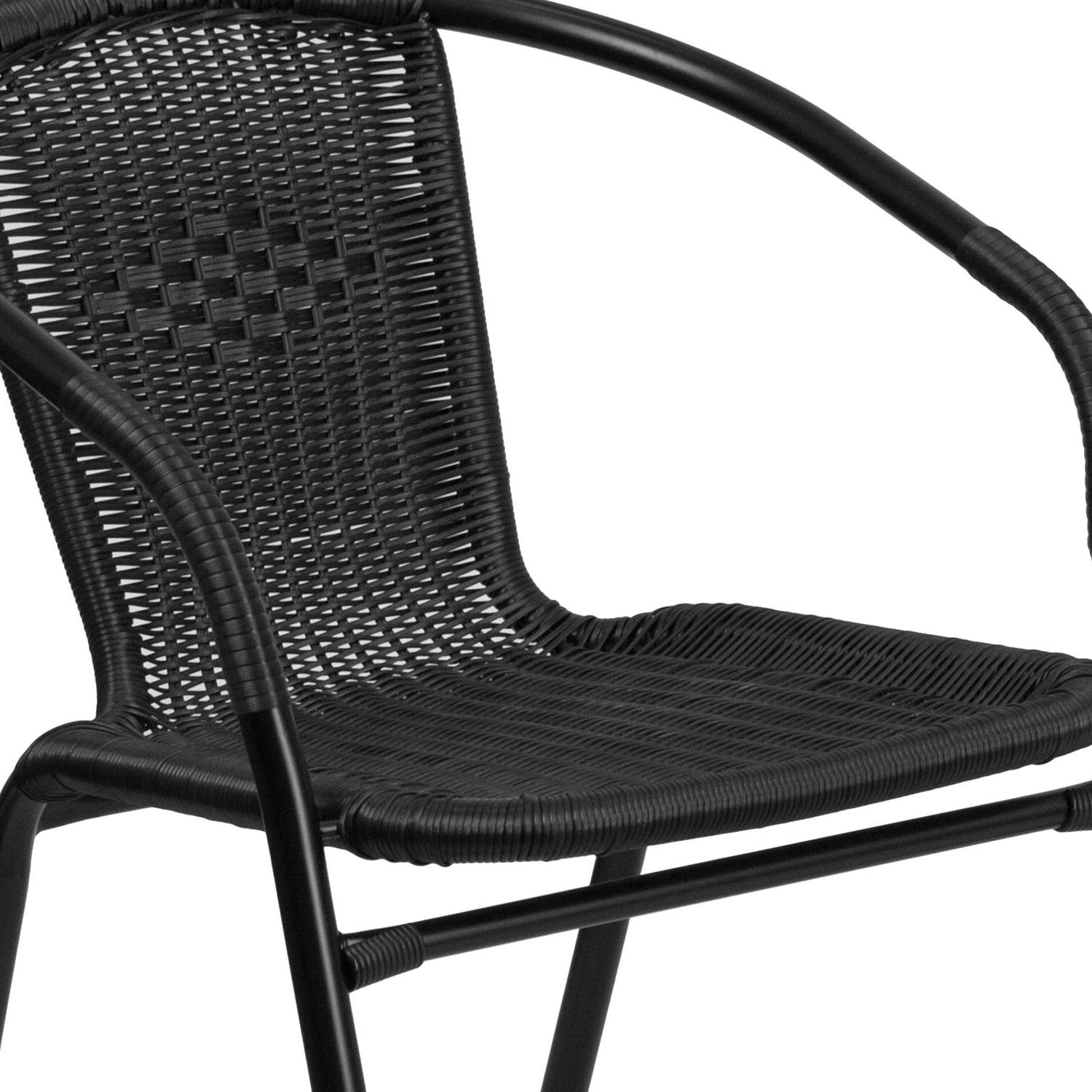 Flash Furniture 288221 Square Glass Metal Table with Black Rattan Edging and 2 Black Rattan Stack Chairs  Crowdfused