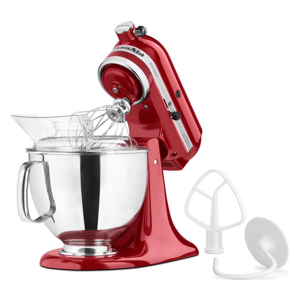 KitchenAid Artisan 5 Qt. 10-Speed Empire Red Stand Mixer with Flat Beater 6-Wire Whip and Dough Hook Attachments KSM150PSER