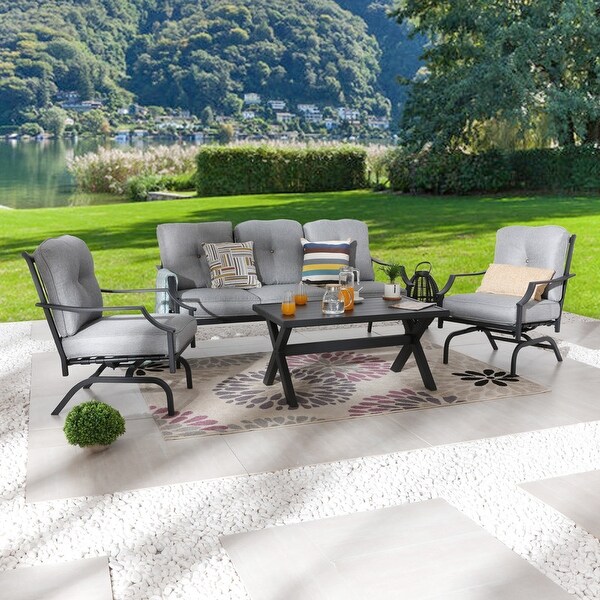 Patio Festival 4Piece Outdoor Metal Sofa and Chair Set with Coffee Table