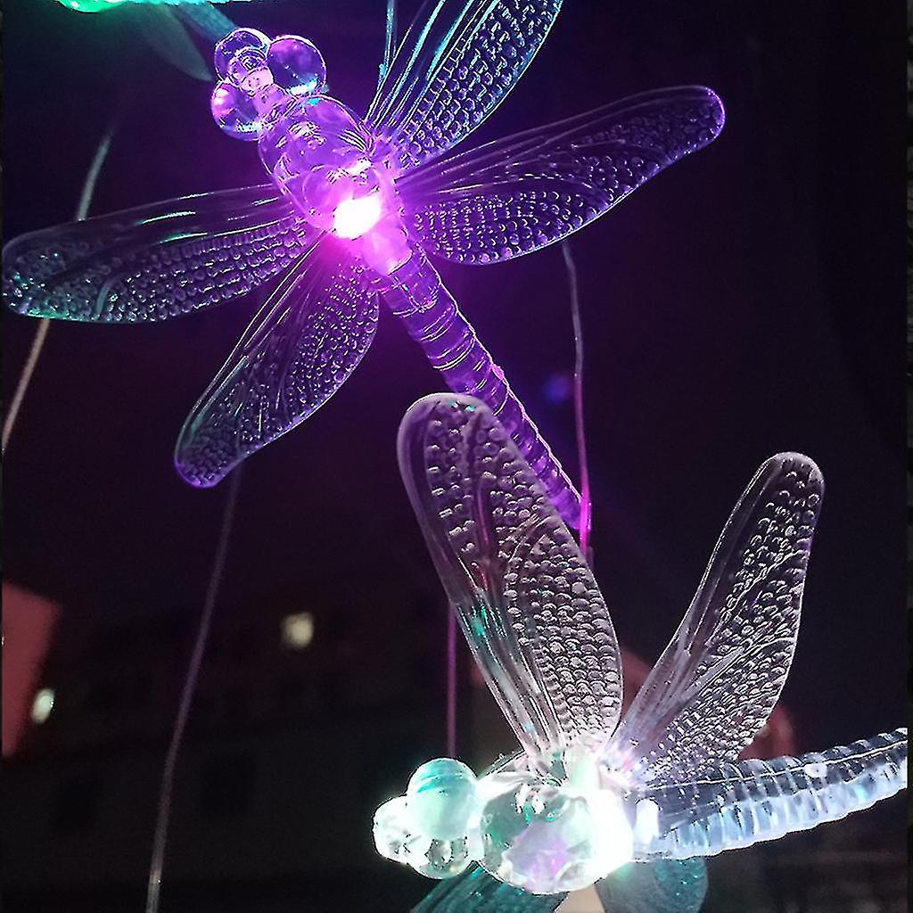 Led Solar Powered Dragonfly Wind Chimes Light Home Garden Hanging Lamp Decor