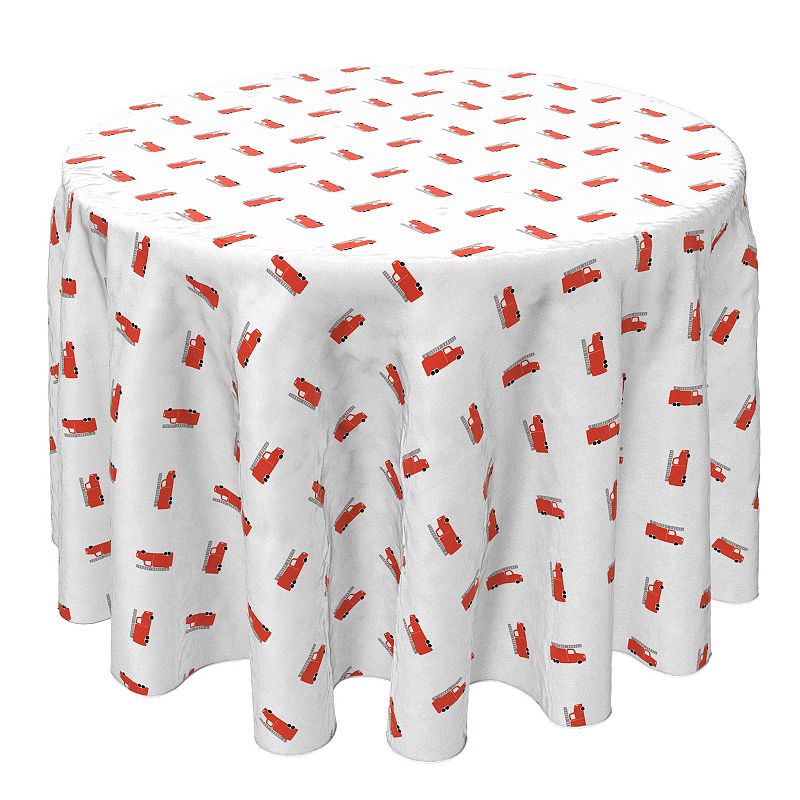 Round Tablecloth， 100% Cotton， 60 Round， Fire Engine Pattern