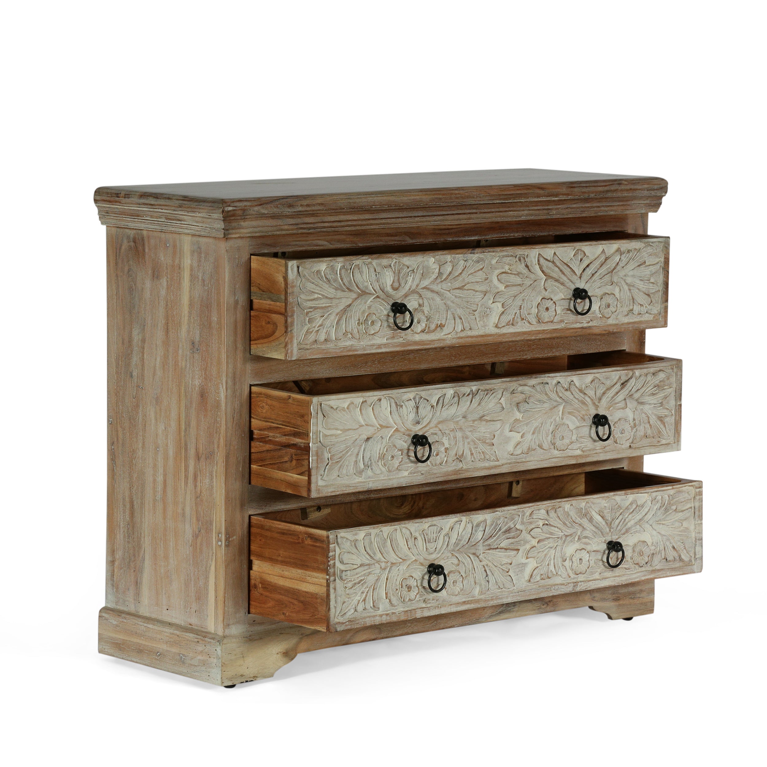 Picardy Boho Handcrafted Acacia Wood 3 Drawer Chest, Natural and White