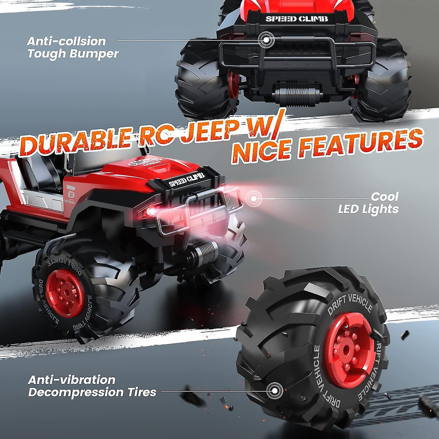 Large Remote Control Car， 1:14 Jeep Crawler W/ Led Light， Rc Racing Cars， All Terrain Suv， 2.4ghz Off-road Vehicle Toy Car For Kids Adults， Auto Mode，