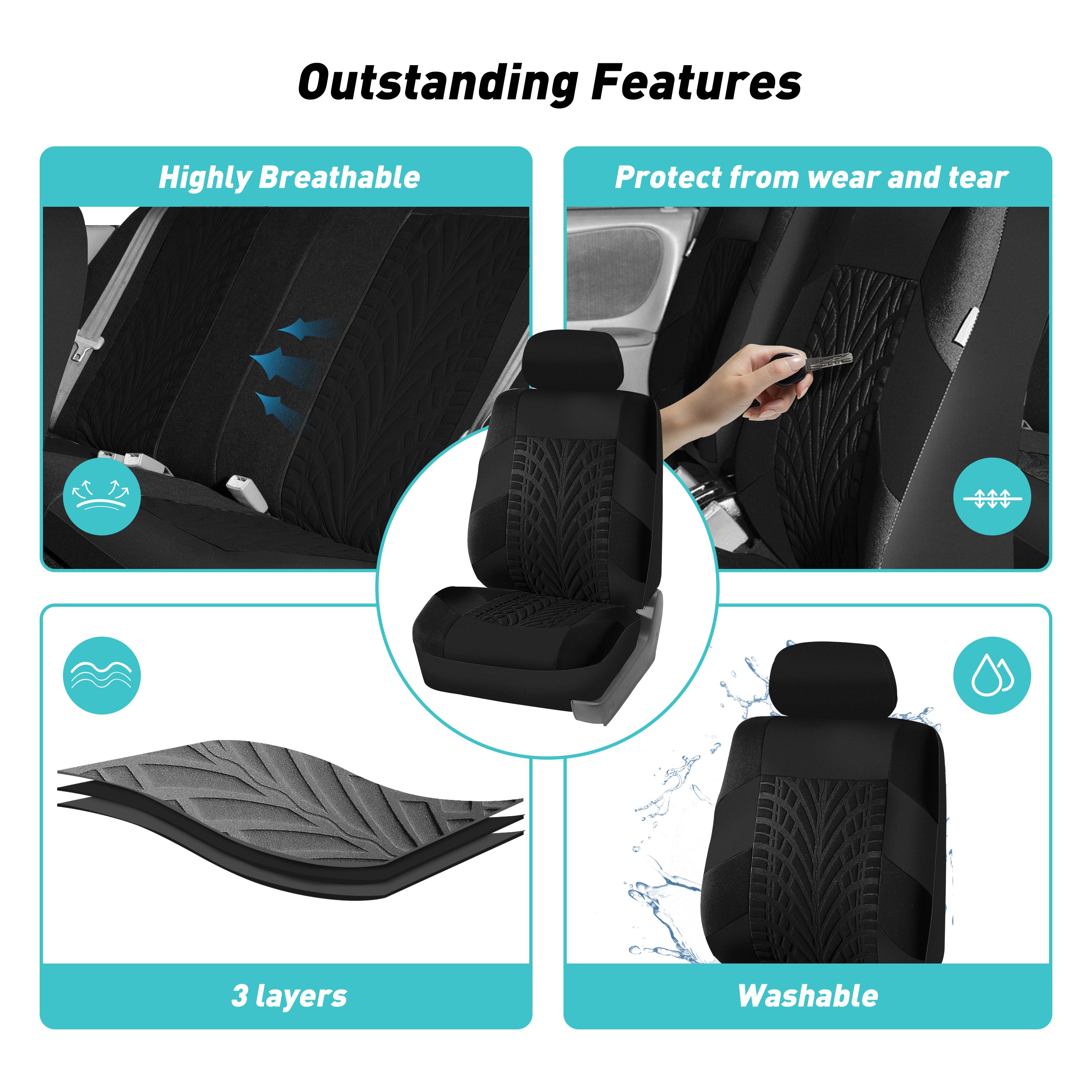 FH Group Travel Master Universal Seat Covers Fit For Car Truck SUV Van， Comfortable， Non-Slip Backing， Easy to Install  - Front Set