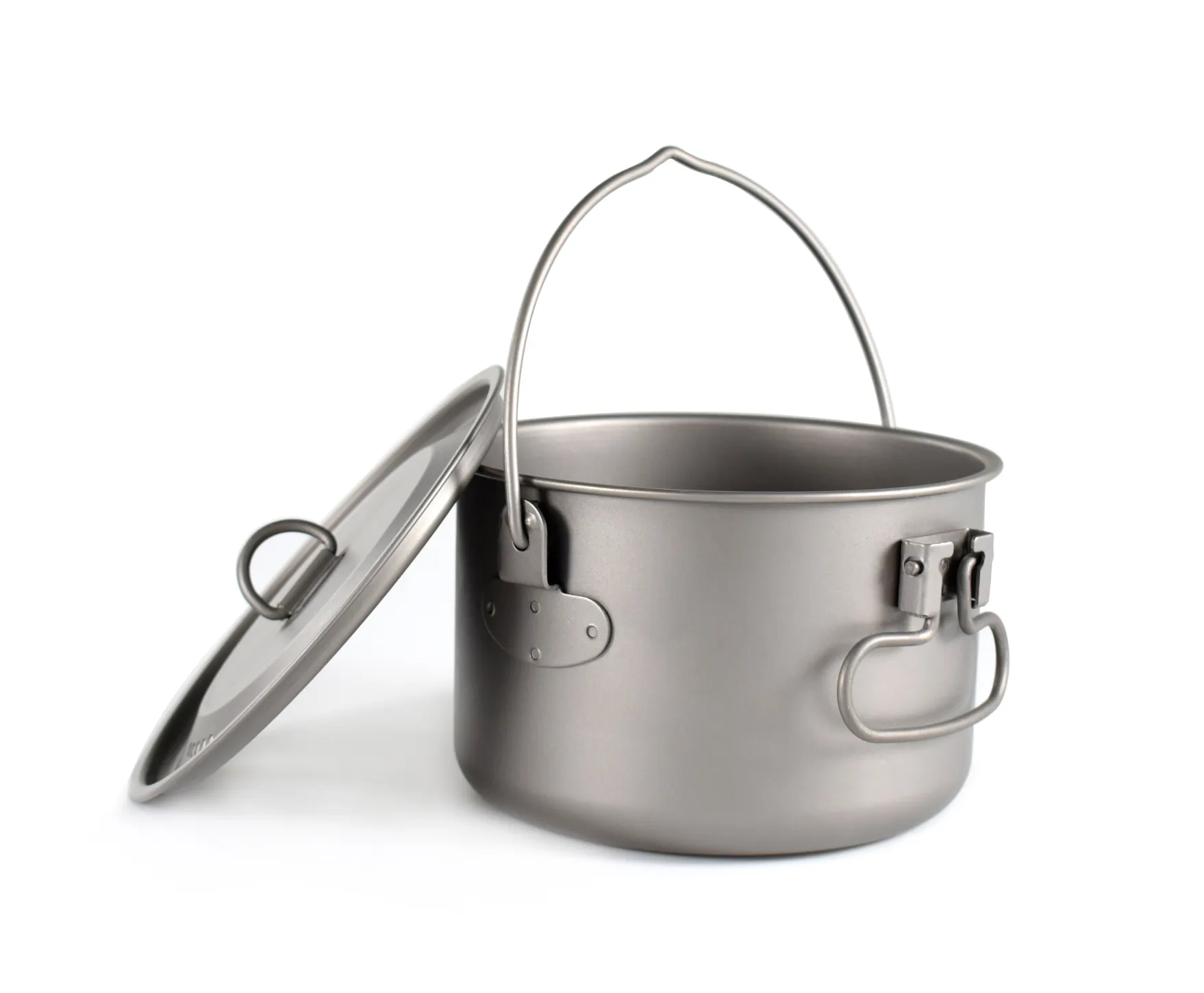 800ml Titanium outdoor cooking pot for hiking camping with hanging handle