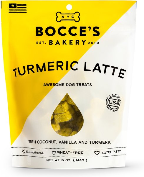 Bocce's Bakery Turmeric Latte Coconut， Vanilla and Turmeric Dog Treats， 5-oz bag