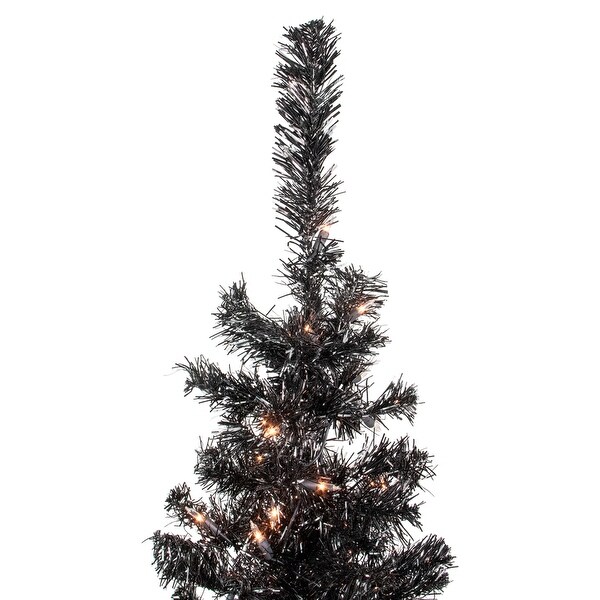 4' PreLit Black Artificial Tinsel Christmas Tree Clear Lights