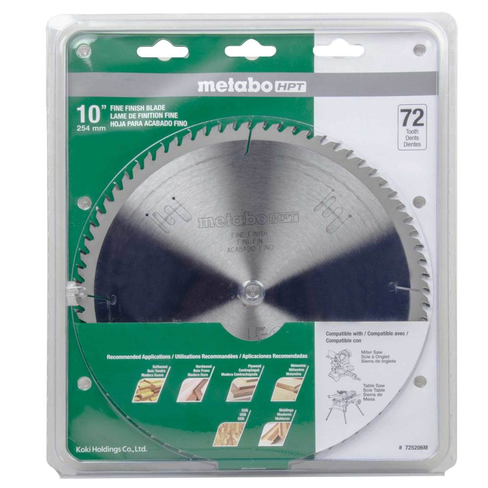 Metabo HPT Finish Miter Saw Blade 72T Tungsten Carbide Tipped 10 ATB 5/8 Arbor