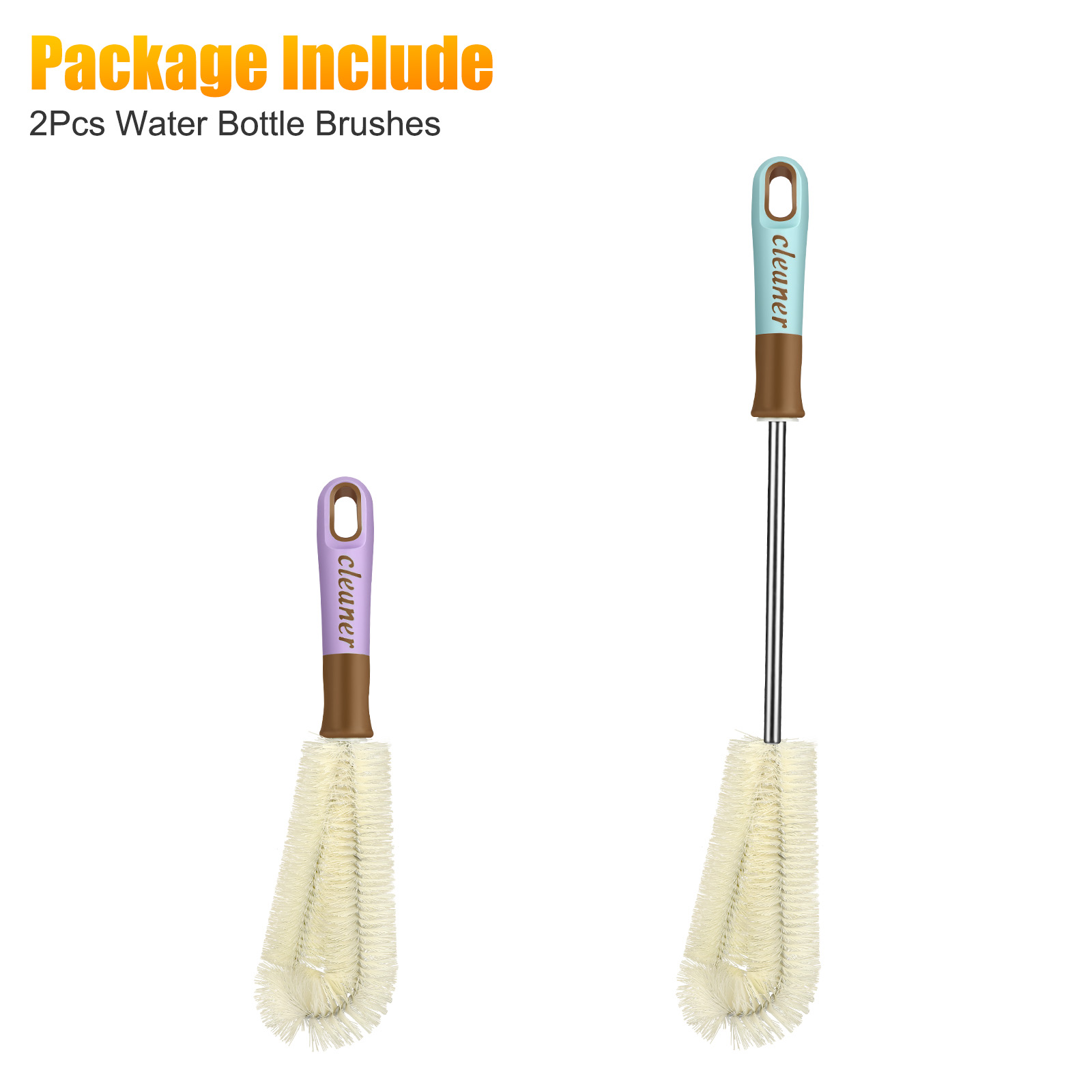 2pcs Water Bottle Brushes， TSV Bottle Brush Cleaner with Durable Handle， Long Handle Bottle Cleaner for Washing Narrow Neck Beer Bottles， Sports Water Bottles with Straw Brush， Lid Cleaner Brushes